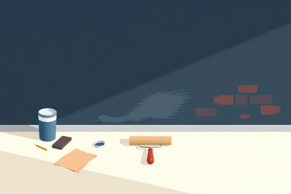 Outils de peinture disposés dans l'ordre des étapes du chantier