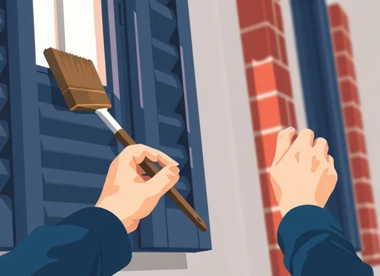 Mise en peinture au pinceau de volets et d'encadrements en bois