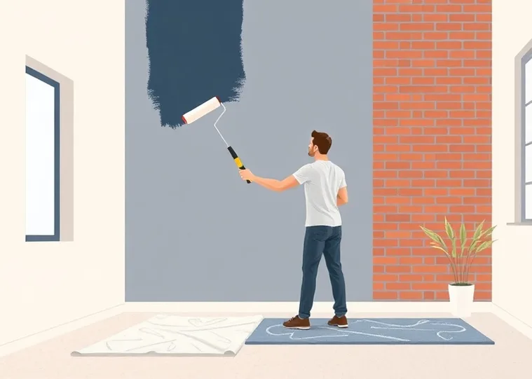 Peintre appliquant la peinture au rouleau sur un mur de salon